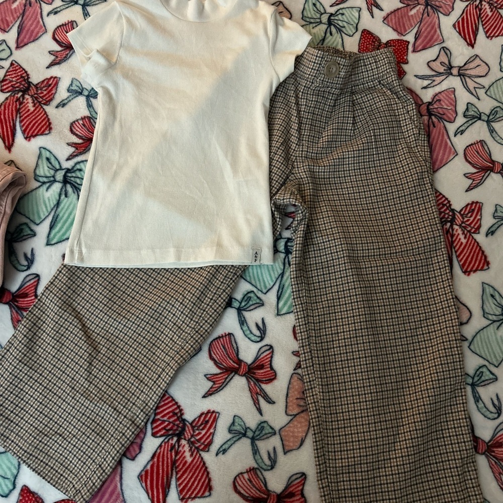 Abercrombie Kids White Tee and Brown Plaid Pants Set